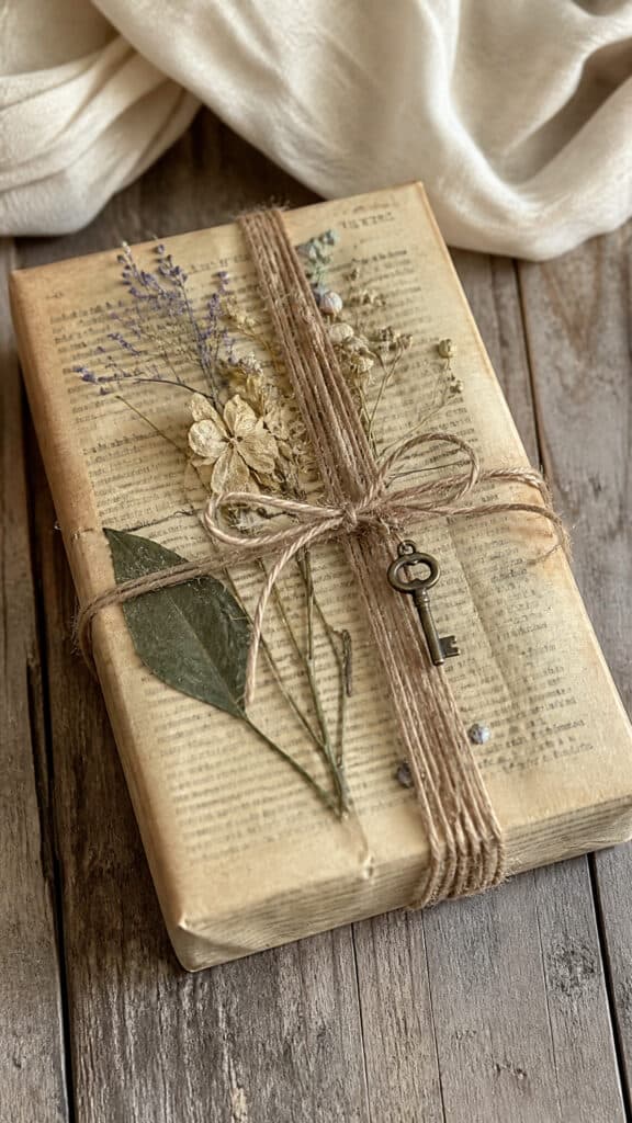 Vintage Book Page and Botanical Wrapping