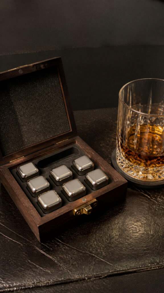 Stainless Steel Whiskey Stones or Coaster Set